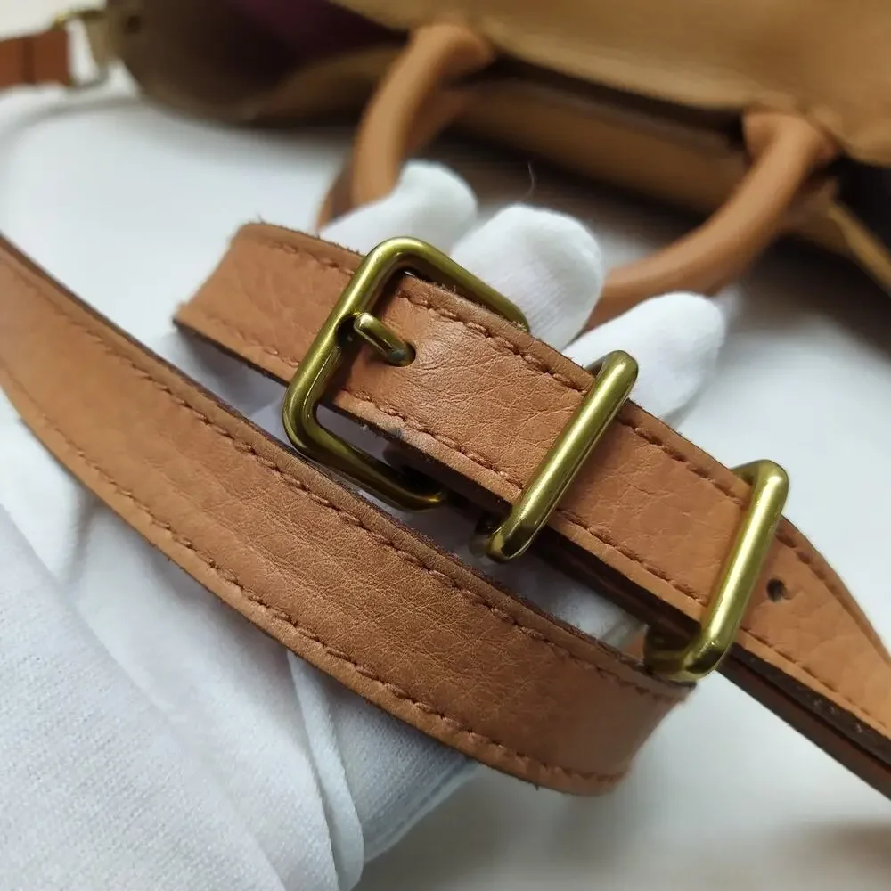 Madewell Colorblock Brown Ivory Leather Double Handles Satchel Shoulder Bag